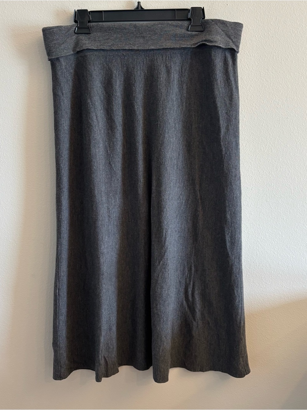 J.Crew Fold-Over Waist Gray Knit Midi Skirt Merino Wool XL